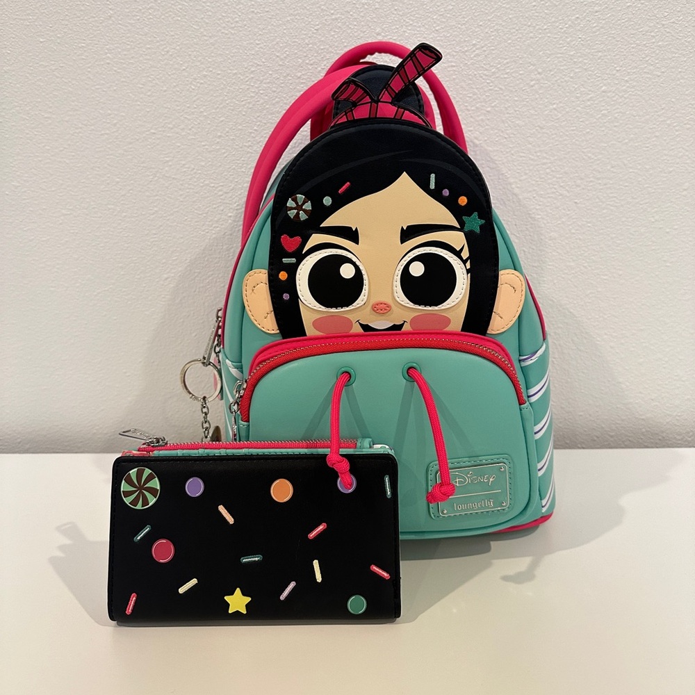 Loungefly Disney Wreck-it-Ralph Vanellope Backpack and walley
